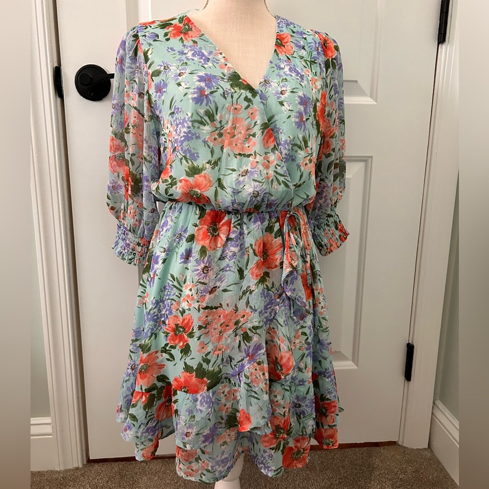 Sienna Sky Floral Dress - Green and Red